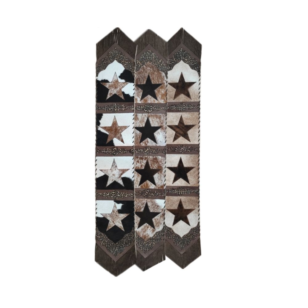 Table Runner Model 2 - Star, Floral Tan Details, with Fringes, 1' X 8'