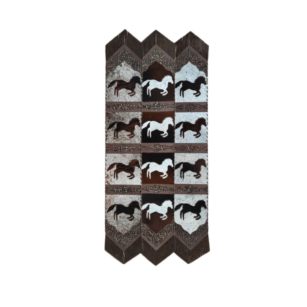 Table Runner Model 2 - Running Horse, Floral Tan Details, with Fringes, 1' X 8'