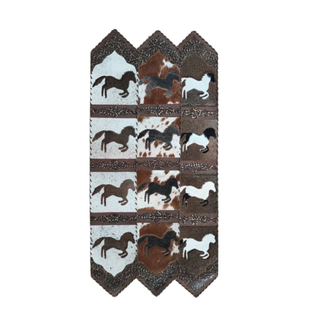 Table Runner Model 2 - Running Horse with Details Floral Tan, Laced Border, Size 1'X6'