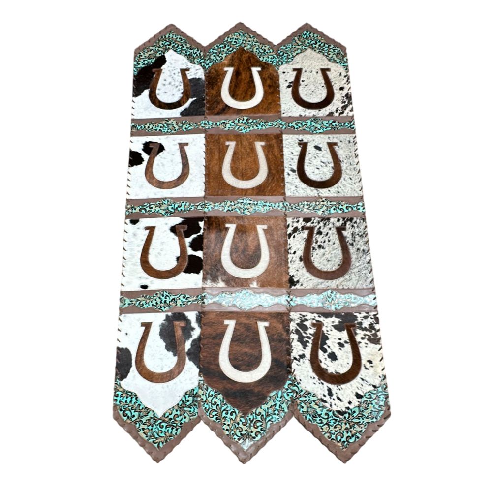 Table Runner Model 2 - Horse Shoe with Details Floral Turquoise, Laced Border, Size 1'X6' Table Runner Model 2 - Horse Shoe with Details Floral Turquoise, Laced Border, Size 1'X6'