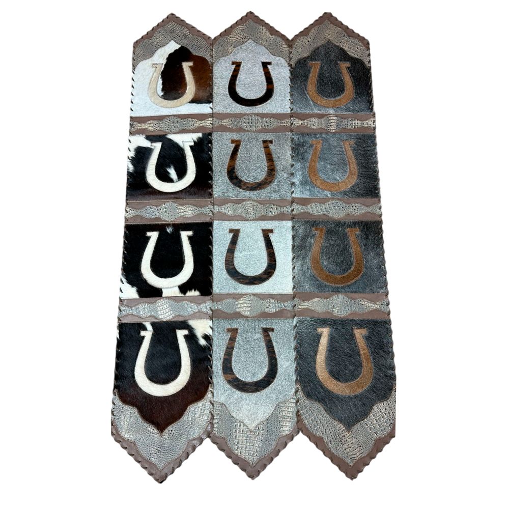 Table Runner Model 2 - Horse Shoe, Croc Tan Details, Laced Border, 1' X 8' Table Runner Model 2 - Horse Shoe, Croc Tan Details, Laced Border, 1' X 8'