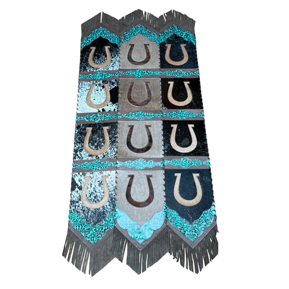 Table Runner Model 2 - Horse Shoe, Croc Turquoise Details, with Fringes, 1' X 10' Table Runner Model 2 - Horse Shoe, Croc Turquoise Details, with Fringes, 1' X 10'