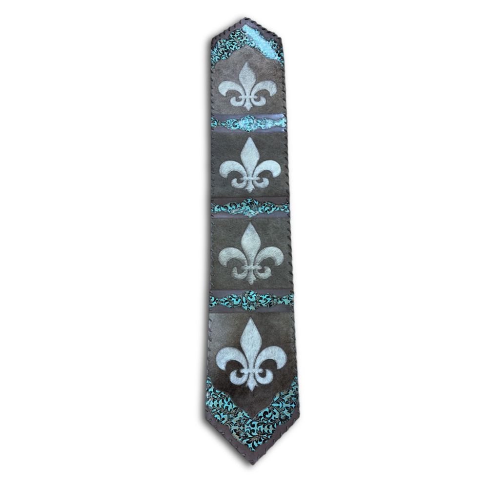 Table Runner Model 2 - Fleur de Lis, Floral Turquoise Details, Laced Border, 1' X 10' Table Runner Model 2 - Fleur de Lis, Floral Turquoise Details, Laced Border, 1' X 10'