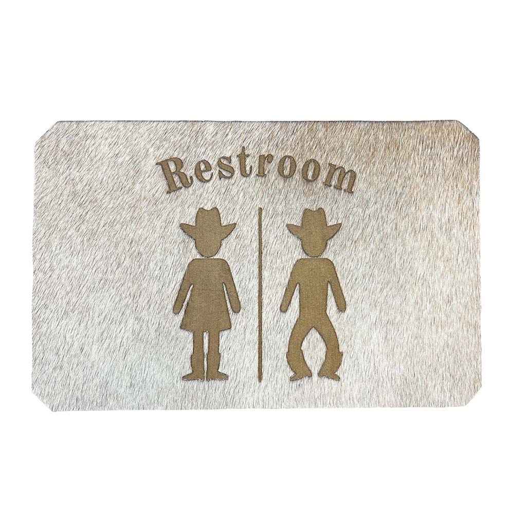 Cowhide Wall Sign with Sticker - Restroom