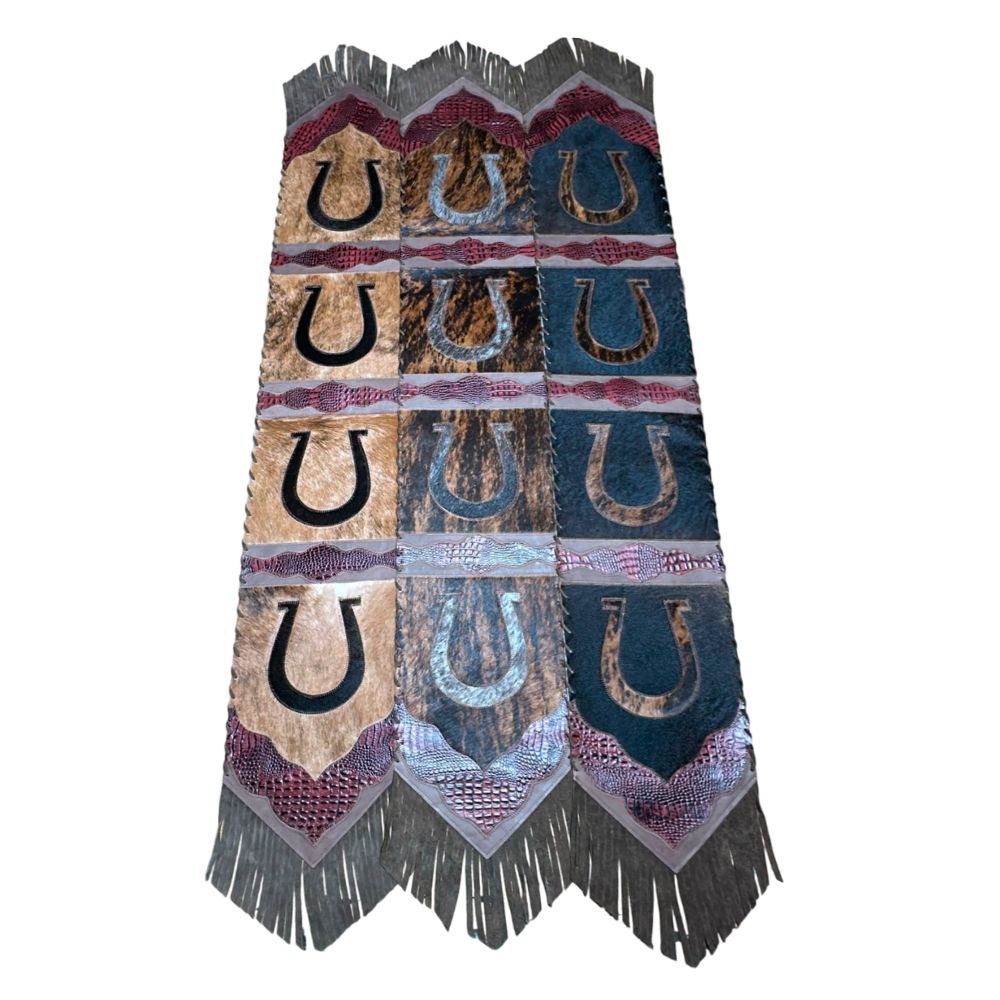Table Runner Model 2 - Horse Shoe, Croc Red Details, with Fringes, 1' X 10' Table Runner Model 2 - Horse Shoe, Croc Red Details, with Fringes, 1' X 10'