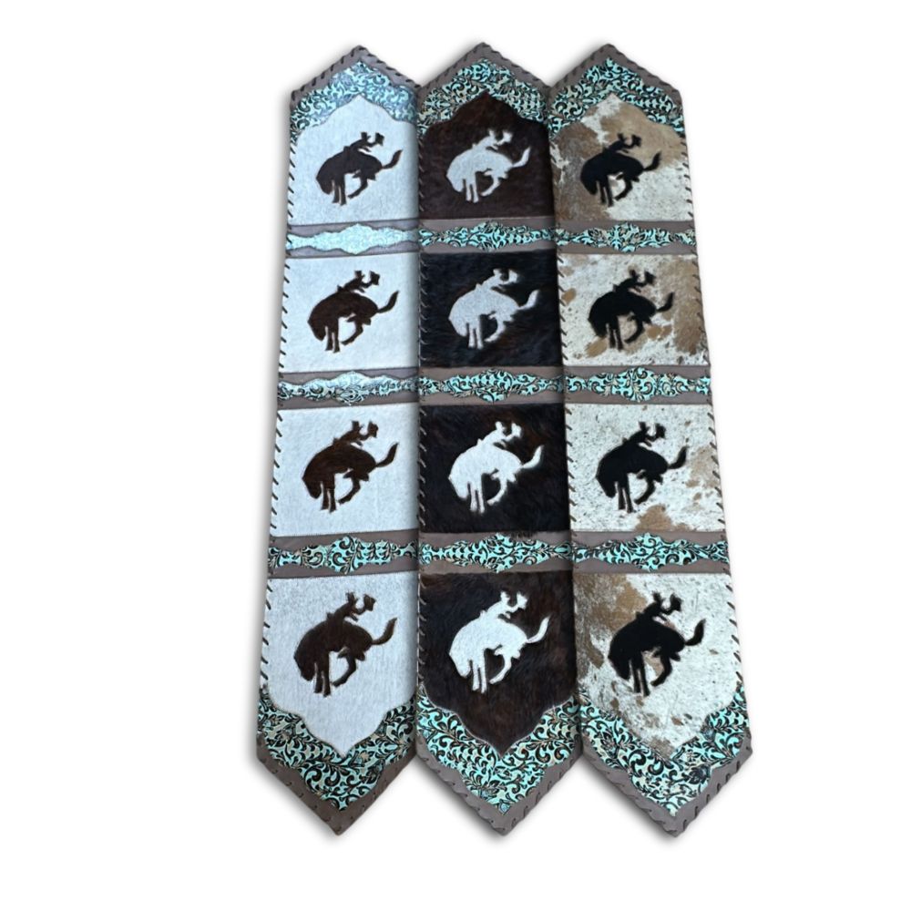 Table Runner Model 2 - Bucking Horse, Floral Turquoise Details, Laced Border, 1' X 8' Table Runner Model 2 - Bucking Horse, Floral Turquoise Details, Laced Border, 1' X 8'
