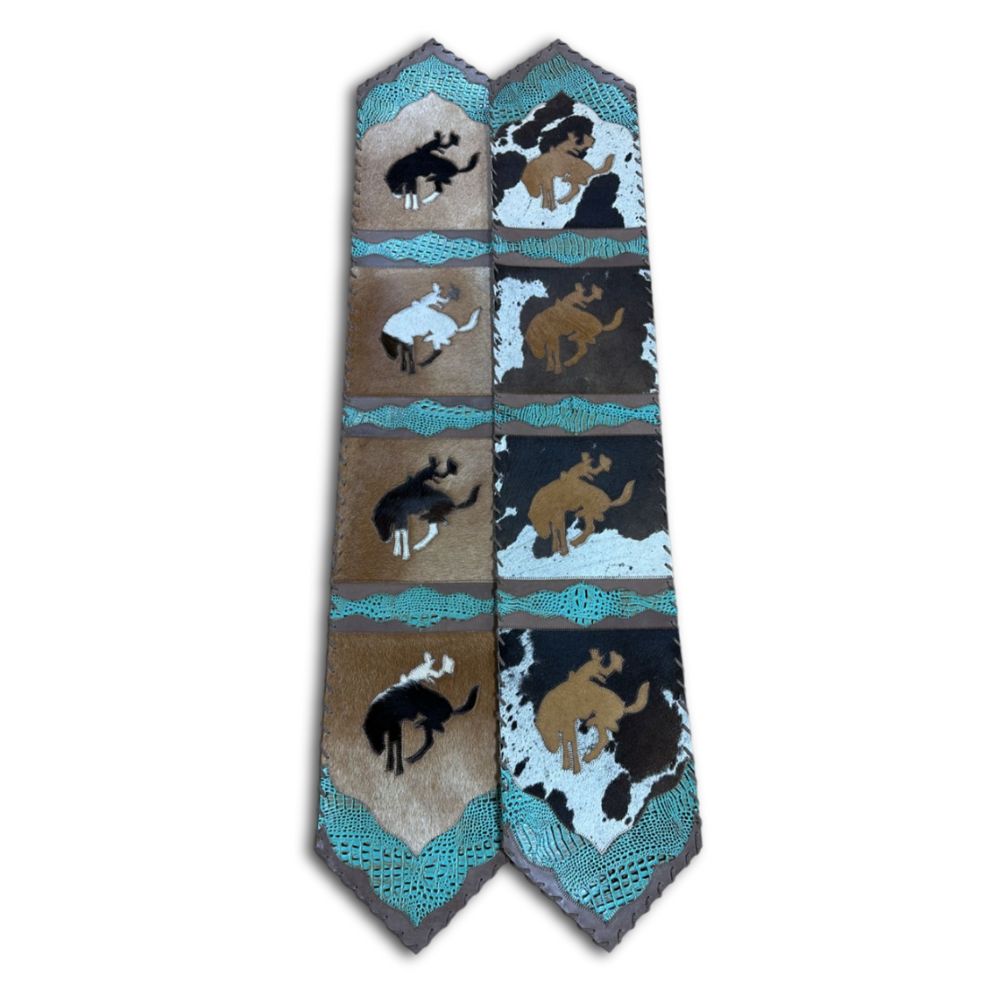 Table Runner Model 2 - Bucking Horse, Croc Turquoise Details, Laced Border, 1' X 10' Table Runner Model 2 - Bucking Horse, Croc Turquoise Details, Laced Border, 1' X 10'
