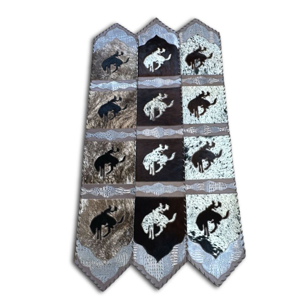 Table Runner Model 2 - Bucking Horse, Croc Tan Details, Laced Border, 1' X 6' Table Runner Model 2 - Bucking Horse, Croc Tan Details, Laced Border, 1' X 6'