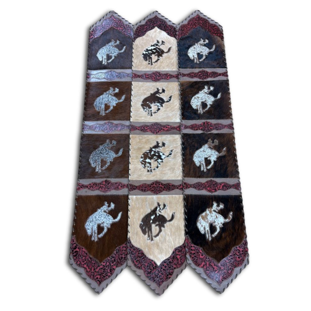 Table Runner Model 2 - Bucking Horse, Floral Red Details, Laced Border, 1' X 8' Table Runner Model 2 - Bucking Horse, Floral Red Details, Laced Border, 1' X 8'