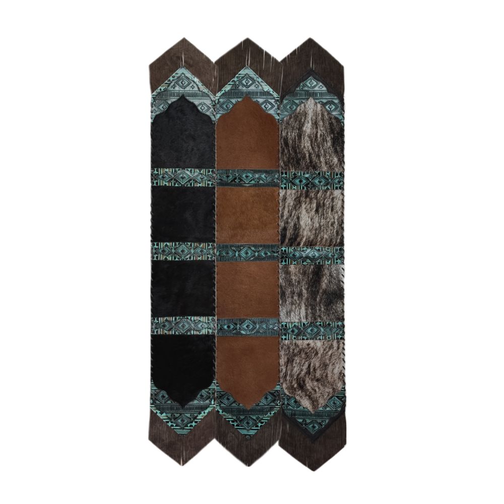 Table Runner Model 2 - Plain, Navajo Turquoise Details, with Fringes, 1' X 10'