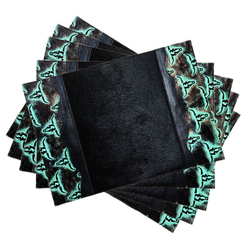 Placemat Western Soul, Longhorn Turq & Cowhide Placemat Western Soul, Longhorn Turq & Cowhide