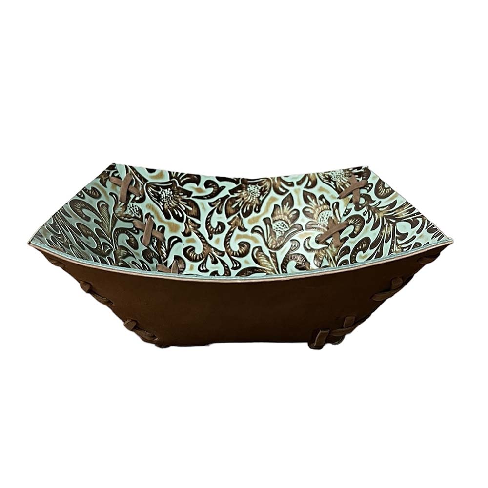 Bowl, Floral Turquoise Leather