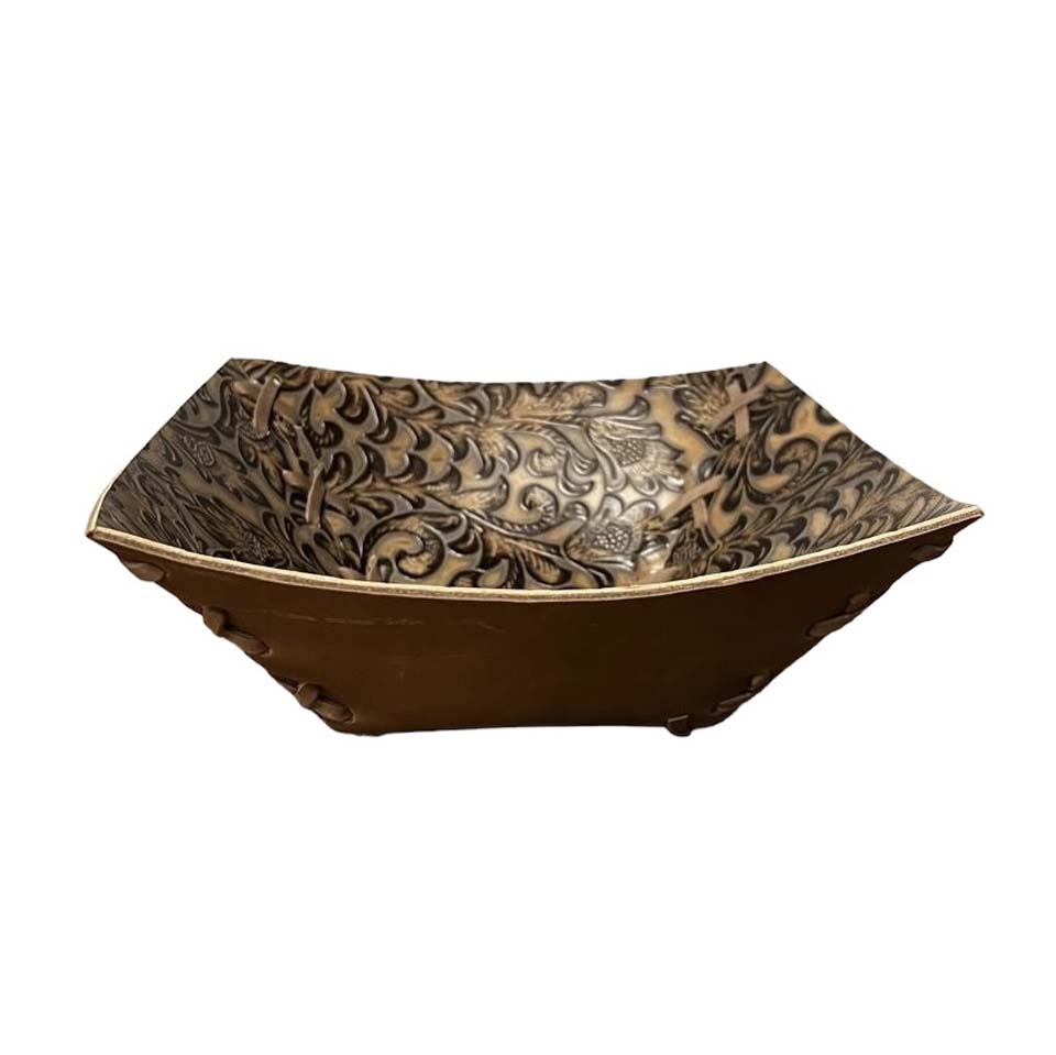 Bowl, Floral Tan Leather