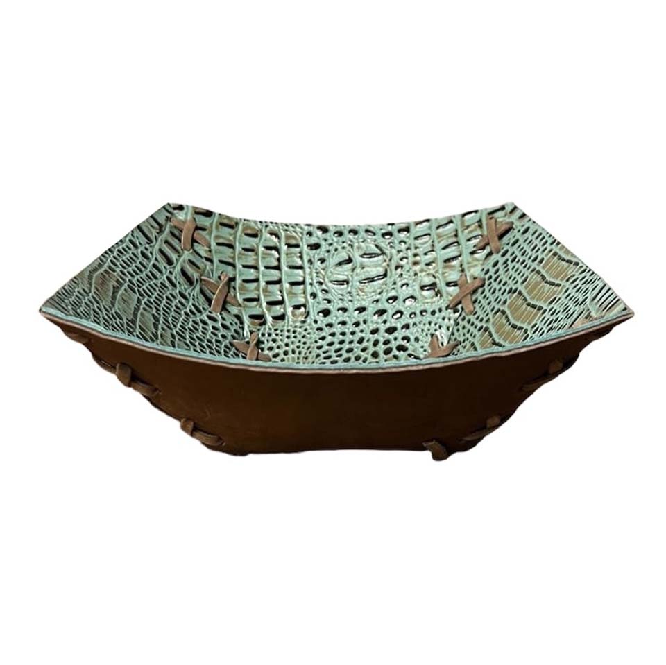 Bowl, Croc Turquoise Leather