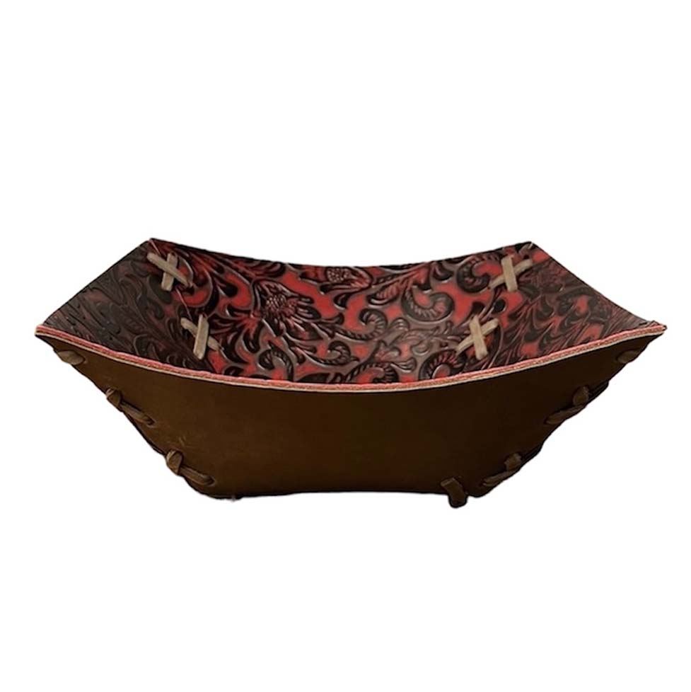 Bowl, Floral Red Leather