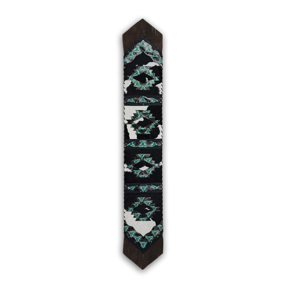 Table Runner Model 2 - Navajo, Longhorn Turquoise Details, with Fringes, 1' X 6'