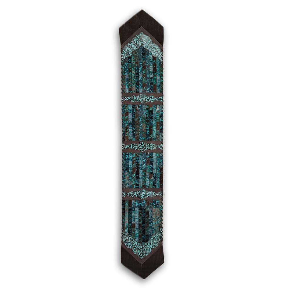 Table Runner Model 2 - Stripes, Distressed Floral Turq, with Fringes, 1' X 6'