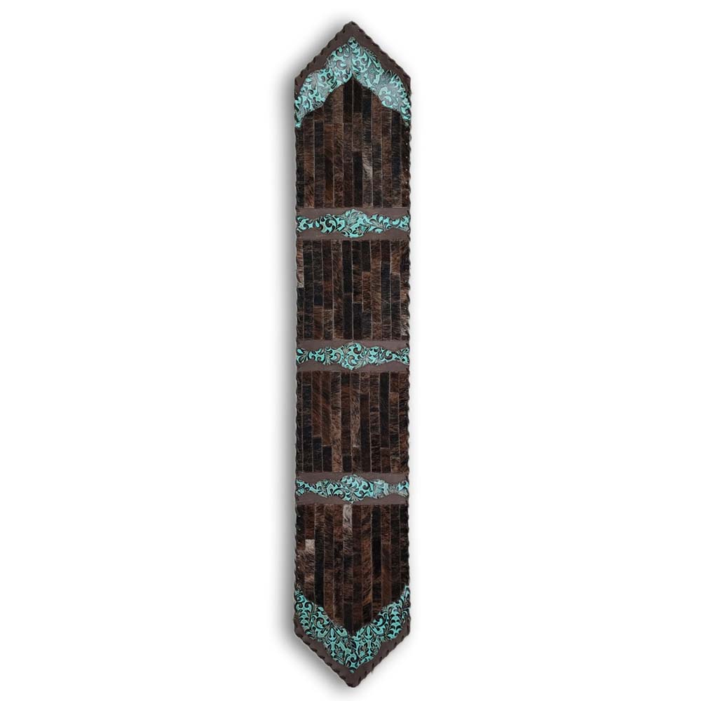Table Runner Model 2 - Stripes Brindle, Floral Turq Details, Laced Border, 1' X 6'