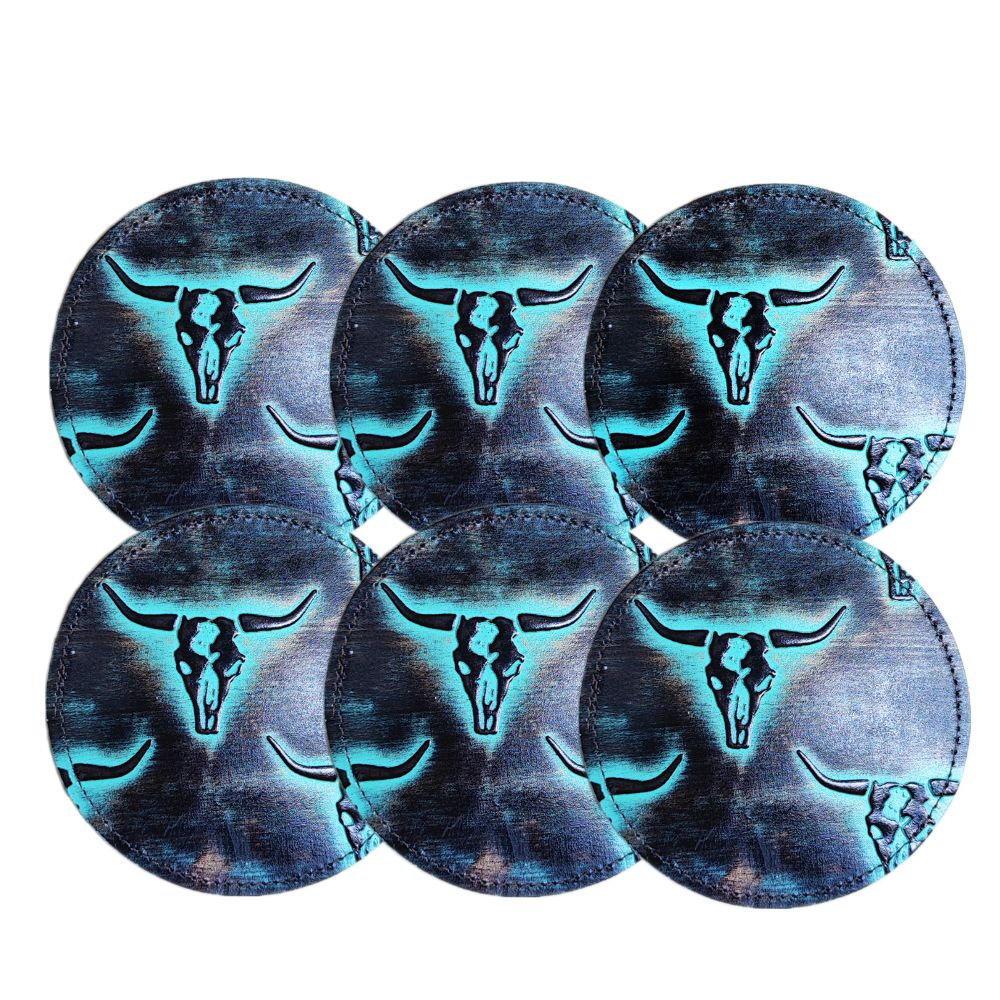 Coaster Longhorn Turquoise Embossed Leather Coaster Longhorn Turquoise Embossed Leather