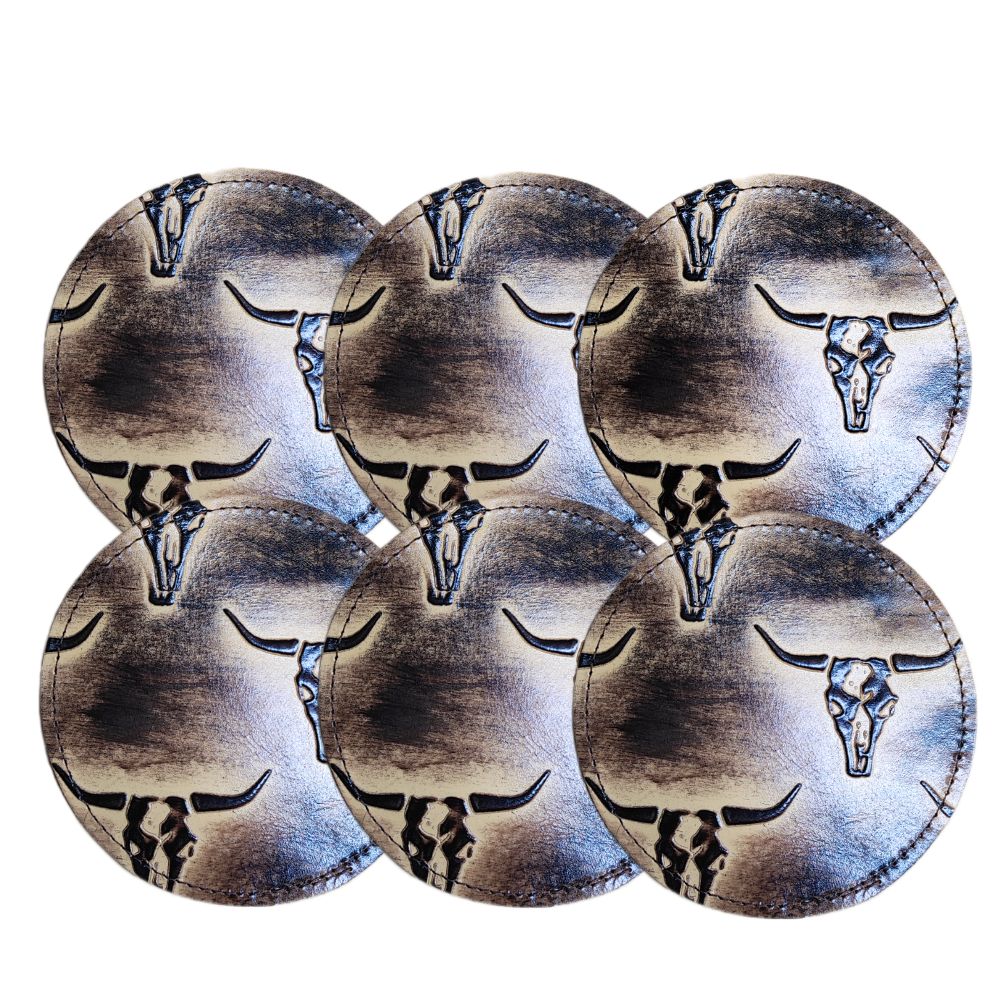 Coaster Longhorn Tan Embossed Leather Coaster Longhorn Tan Embossed Leather