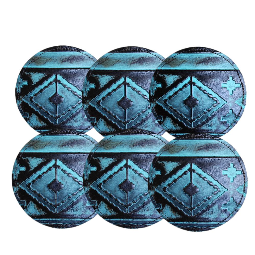 Coaster Navajo Turquoise Embossed Leather Coaster Navajo Turquoise Embossed Leather