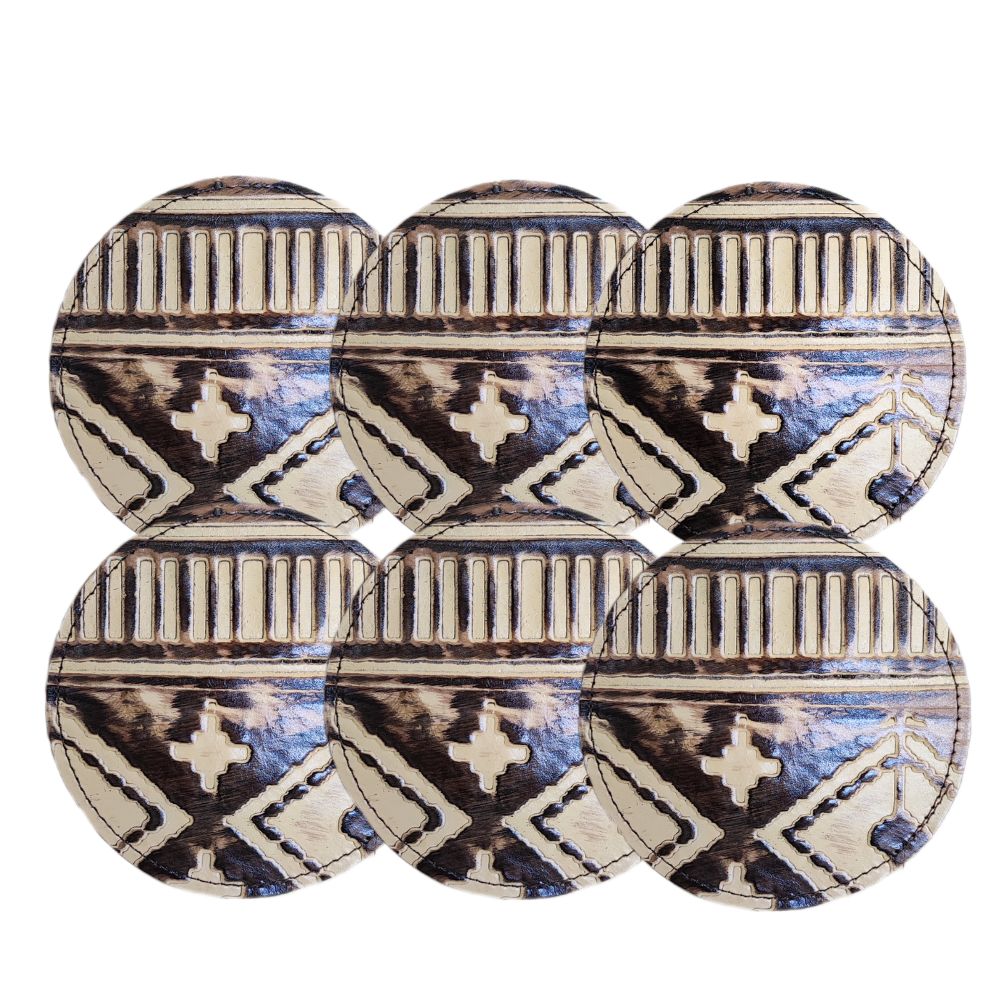 Coaster Navajo Tan Embossed Leather Coaster Navajo Tan Embossed Leather