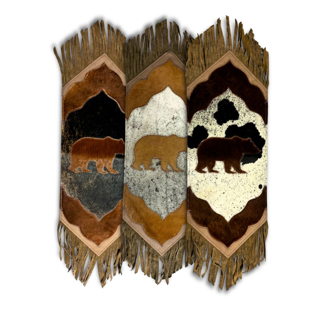 Mini Table Runner Model 2 - Bear, Only Cowhide, with Fringes, Size 1'X2'6"