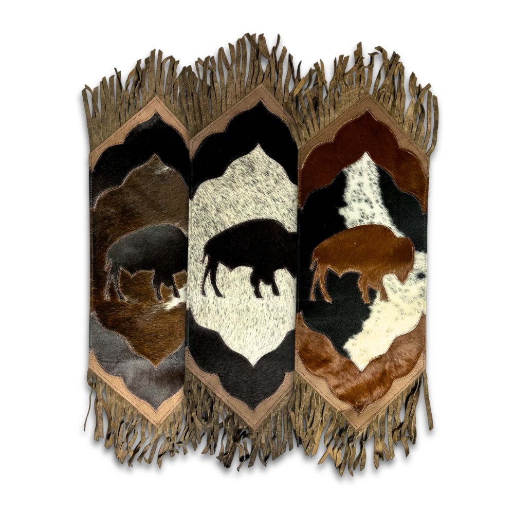 Mini Table Runner Model 2 - Bison, Only Cowhide, with Fringes, Size 1'X2'6"