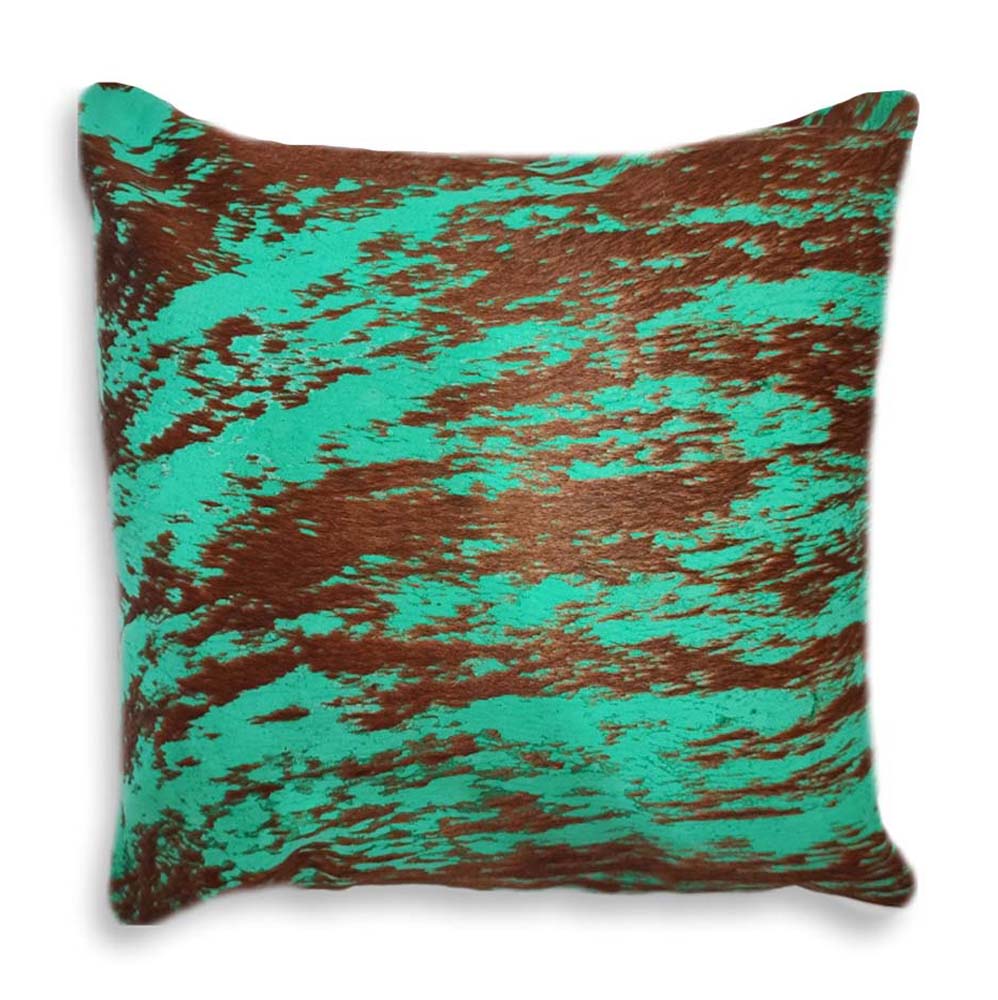 Pillow Case Bravo Emerald & Brown, Cowhide Double Sided, Size 20' X 20' Pillow Case Bravo Emerald & Brown, Cowhide Double Sided, Size 20' X 20'