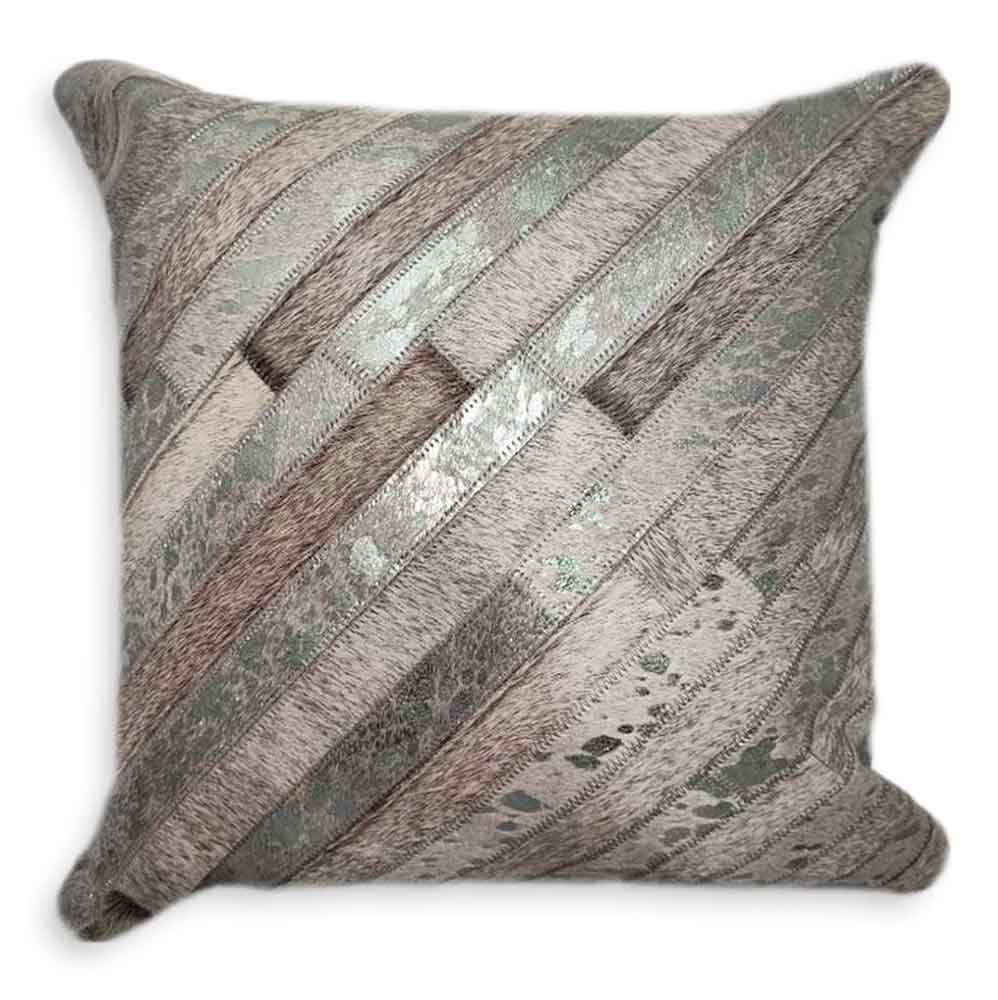 Pillow Case Diago Stripes Silver & Grey, Cowhide Double Sided, Size 12' X 20' Pillow Case Diago Stripes Silver & Grey, Cowhide Double Sided, Size 12' X 20'