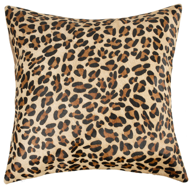 Pillow Case Leopard on Beige, Cowhide Double Sided, Size 16' X 16'