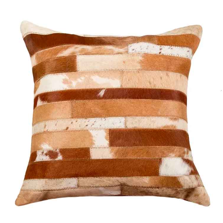 Pillow Case Stripes Brown and White, Cowhide Double Sided, Size 16' X 16' Pillow Case Stripes Brown and White, Cowhide Double Sided, Size 16' X 16'