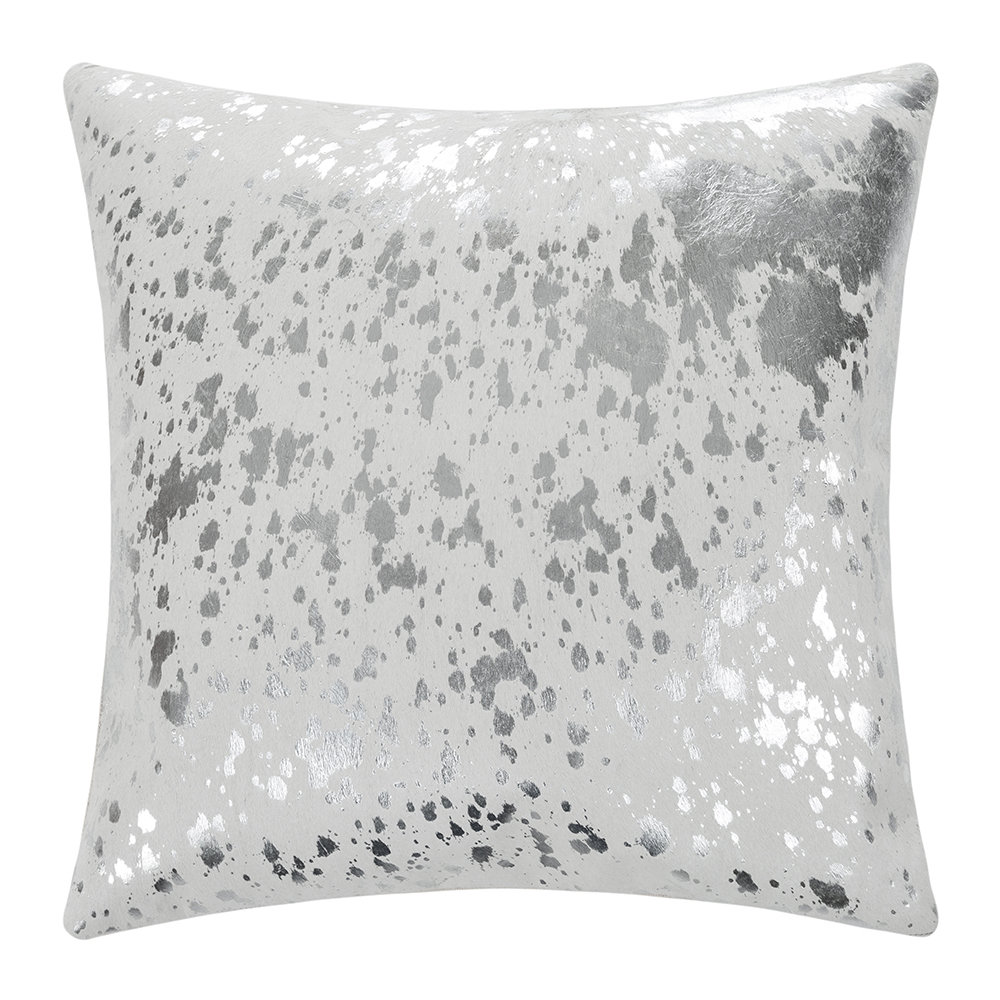 Pillow Case Silver Splashed on White, Cowhide Double Sided, Size 18' X 18' Pillow Case Silver Splashed on White, Cowhide Double Sided, Size 18' X 18'