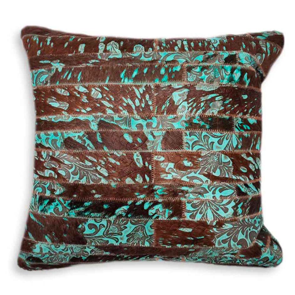 Pillow Case Stripes Floral Turq & Brown, Cowhide Double Sided, Size 12' X 20' Pillow Case Stripes Floral Turq & Brown, Cowhide Double Sided, Size 12' X 20'