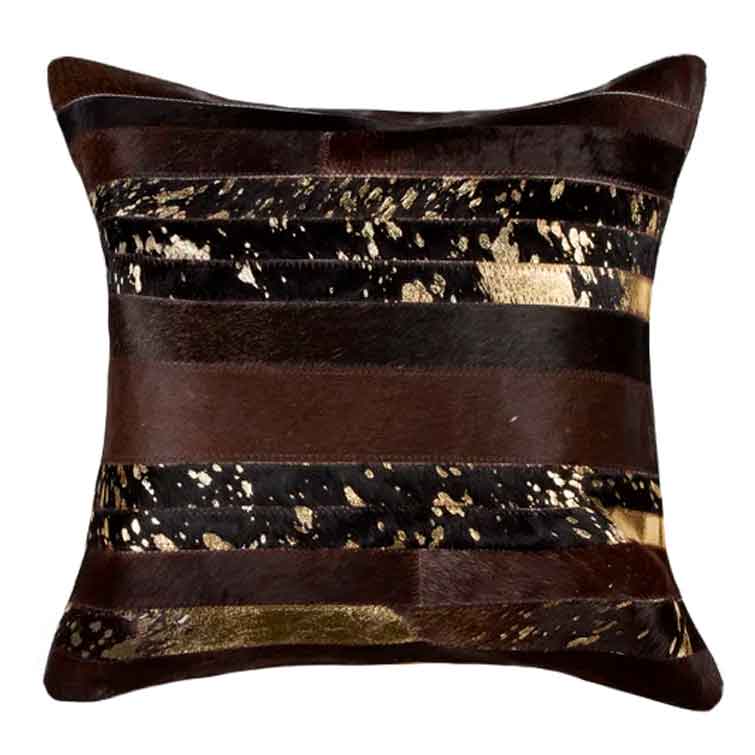 Pillow Case Stripes Gold & Coffee, Cowhide Double Sided, Size 12' X 20' Pillow Case Stripes Gold & Coffee, Cowhide Double Sided, Size 12' X 20'