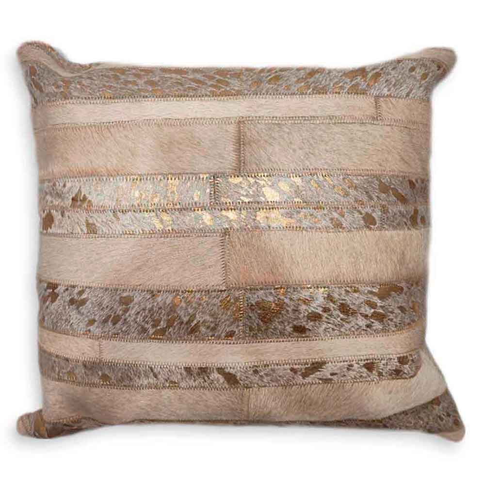 Pillow Case Stripes Gold & Beige, Cowhide Double Sided, Size 18' X 18' Pillow Case Stripes Gold & Beige, Cowhide Double Sided, Size 18' X 18'