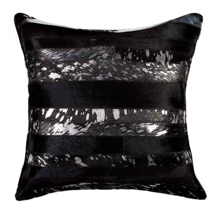Pillow Case Stripes Silver & Black, Cowhide Double Sided, Size 18' X 18' Pillow Case Stripes Silver & Black, Cowhide Double Sided, Size 18' X 18'