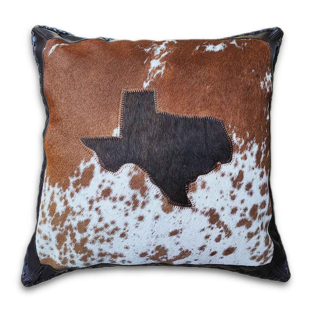 Pillow Case Leather & Laced Border, Texas Map, Cowhide Double Sided, Size 12' X 20'