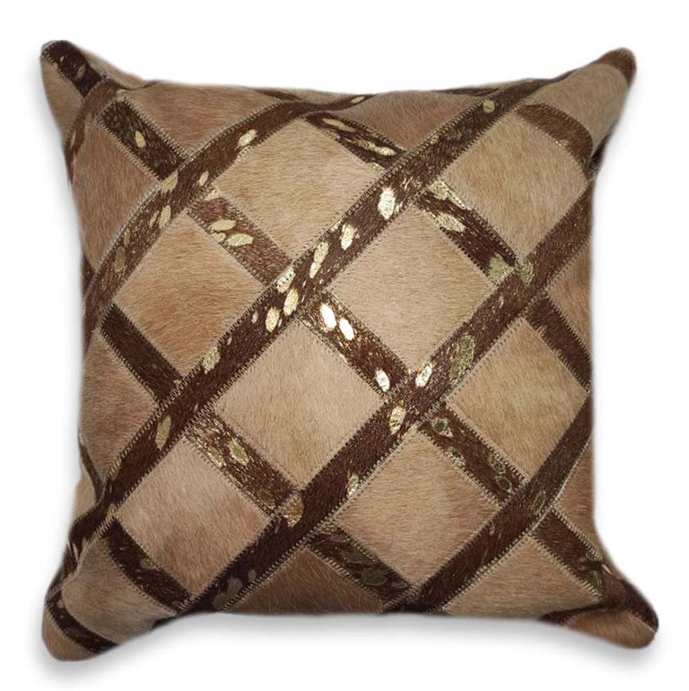 Pillow Case Vesta Gold, Beige & Brown, Cowhide Double Sided, Size 20' X 20' Pillow Case Vesta Gold, Beige & Brown, Cowhide Double Sided, Size 20' X 20'