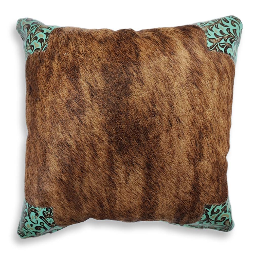 Pillow Case Western 3 Floral Turq, Cowhide Double Sided, Size 20' X 20'