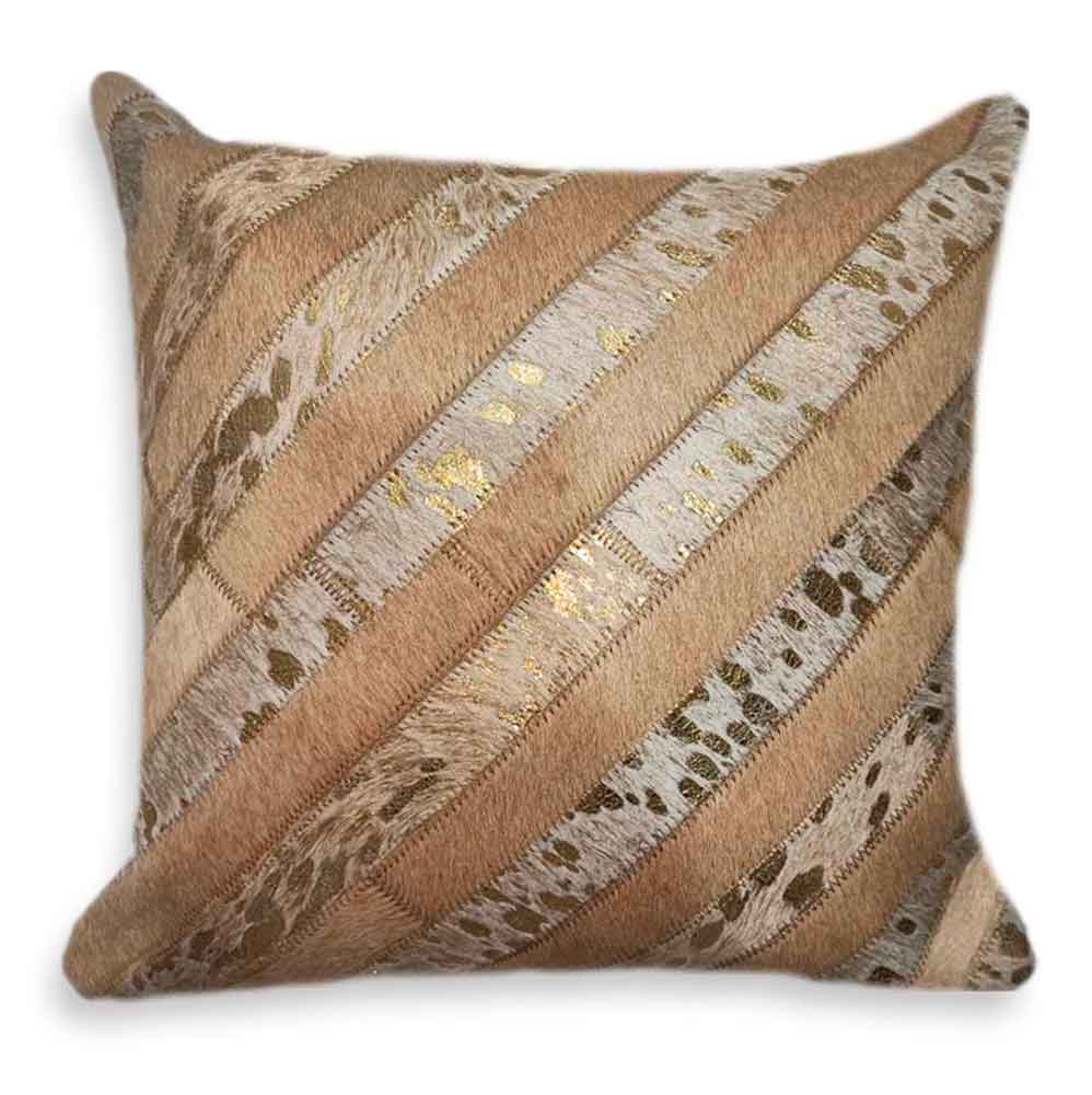 Pillow Case Diago Stripes Gold & Beige, Suede Fabric Backing, Size 18' X 18' Pillow Case Diago Stripes Gold & Beige, Suede Fabric Backing, Size 18' X 18'