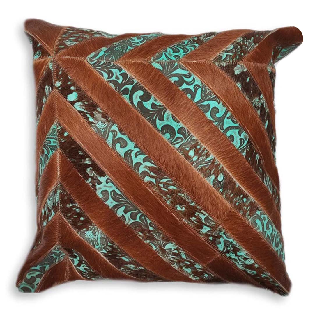 Pillow Case Enigma Floral Turq & Brown, Suede Fabric Backing, Size 12' X 20' Pillow Case Enigma Floral Turq & Brown, Suede Fabric Backing, Size 12' X 20'