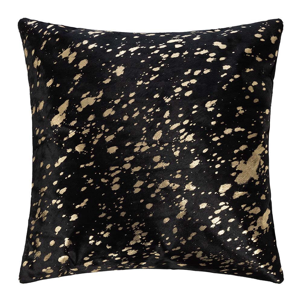 Pillow Case Gold Splashed on Black, Suede Fabric Backing, Size 20' X 20' Pillow Case Gold Splashed on Black, Suede Fabric Backing, Size 20' X 20'