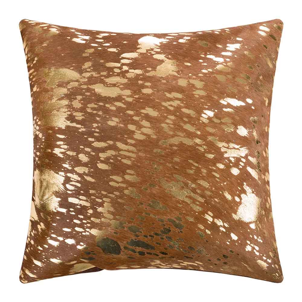 Pillow Case Gold Splashed on Camel, Suede Fabric Backing, Size 20' X 20' Pillow Case Gold Splashed on Camel, Suede Fabric Backing, Size 20' X 20'