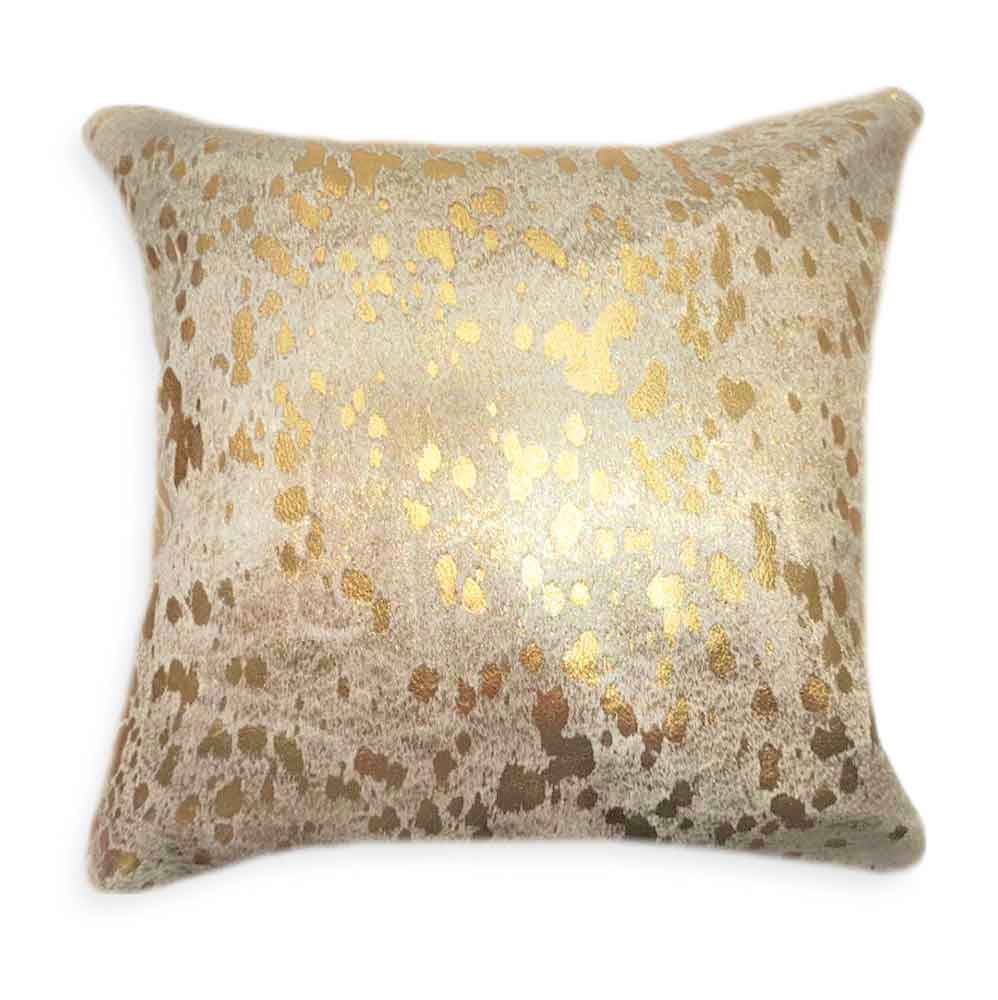 Pillow Case Gold Splashed on White, Suede Fabric Backing, Size 20' X 20' Pillow Case Gold Splashed on White, Suede Fabric Backing, Size 20' X 20'