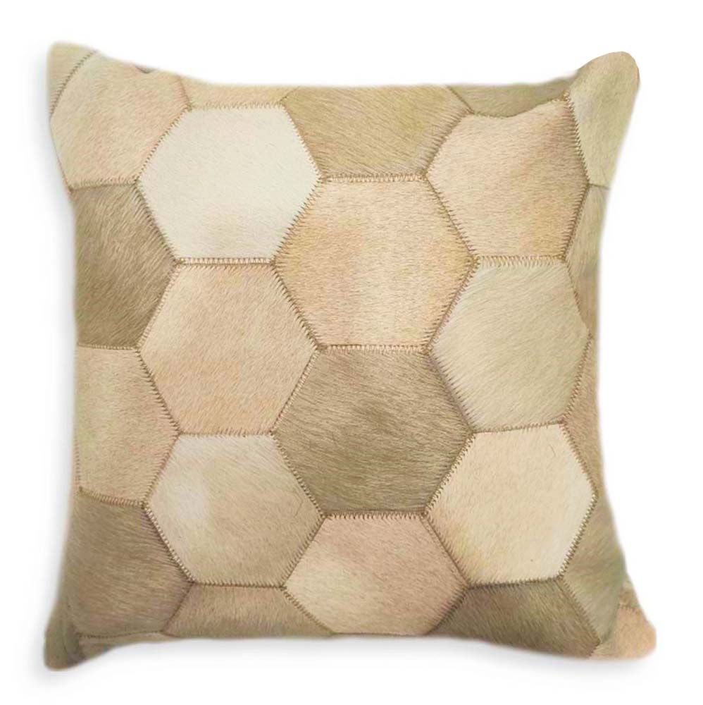 Pillow Case Hexagon Beige, Suede Fabric Backing, Size 16' X 16' Pillow Case Hexagon Beige, Suede Fabric Backing, Size 16' X 16'