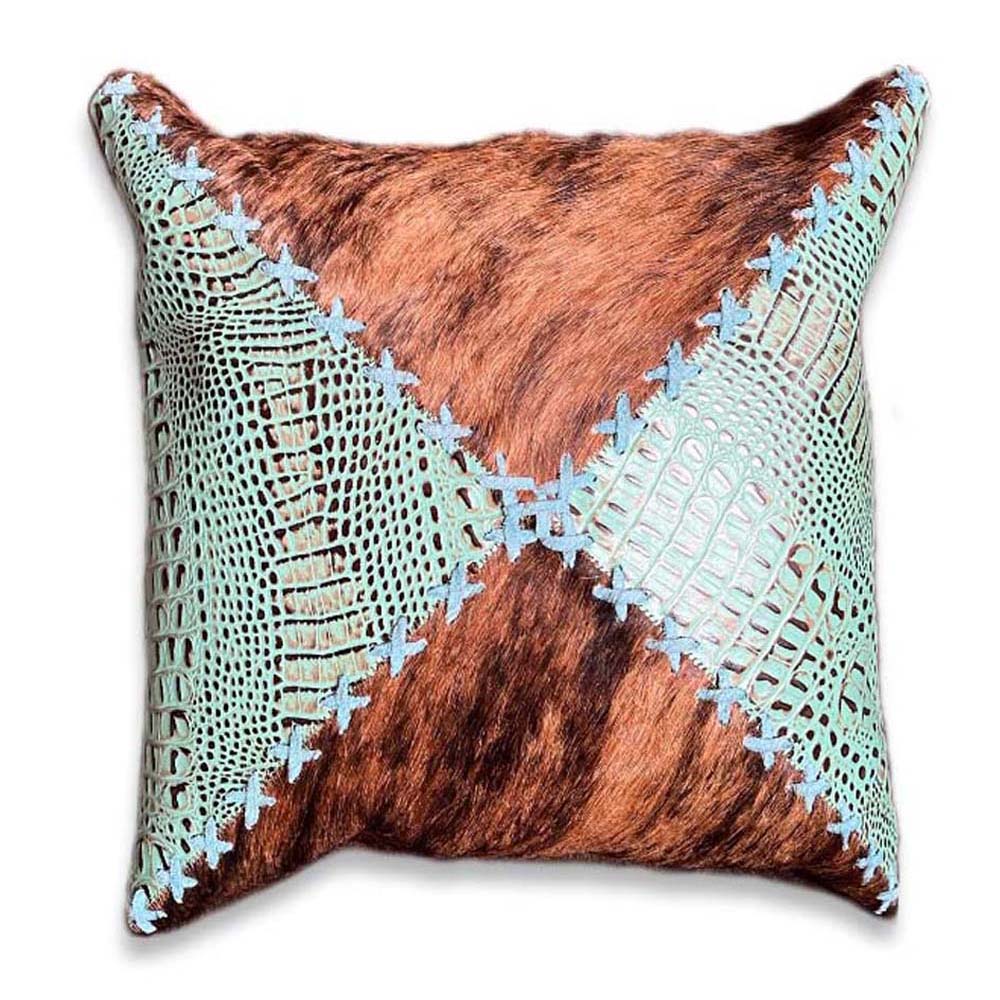 Pillow Case The Ranch Croc Turq, Suede Fabric Backing, Size 20' X 20' Pillow Case The Ranch Croc Turq, Suede Fabric Backing, Size 20' X 20'