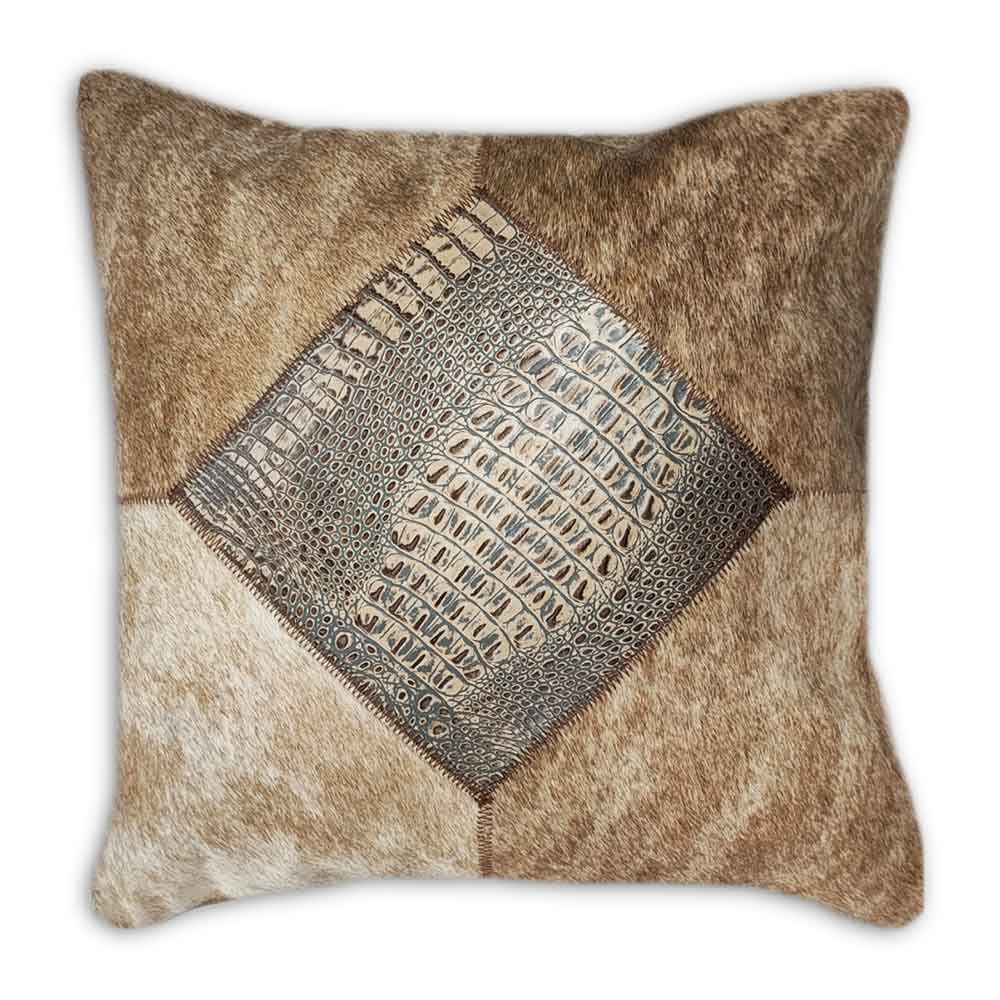 Pillow Case Western 2 Croc Tan, Suede Fabric Backing, Size 20' X 20' Pillow Case Western 2 Croc Tan, Suede Fabric Backing, Size 20' X 20'