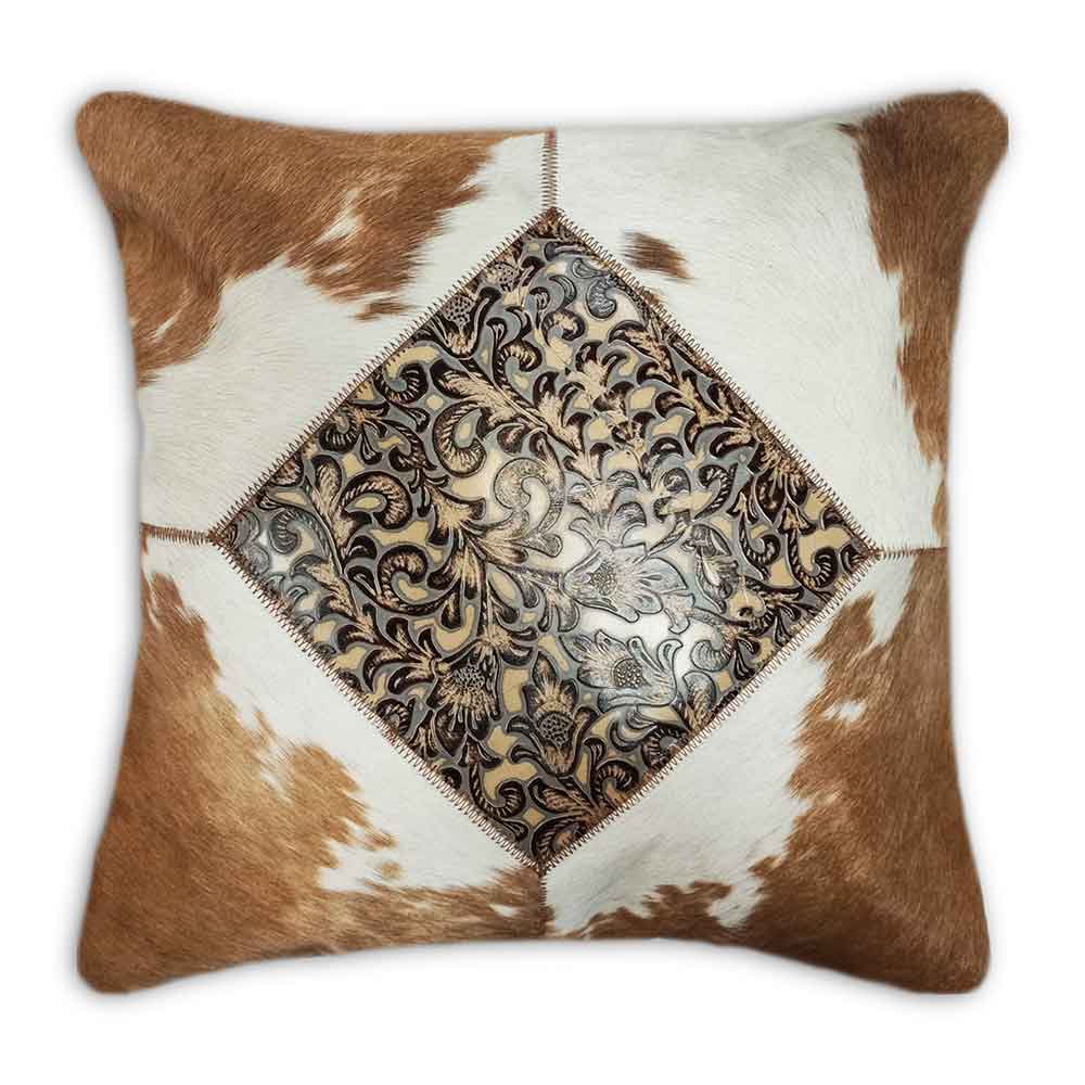 Pillow Case Western 2 Floral Tan, Suede Fabric Backing, Size 18' X 18' Pillow Case Western 2 Floral Tan, Suede Fabric Backing, Size 18' X 18'