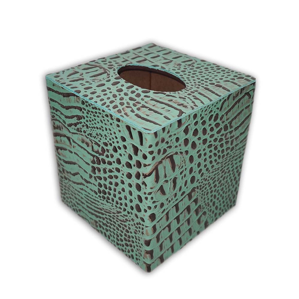 Tissue Box Cover, Croc Turquoise